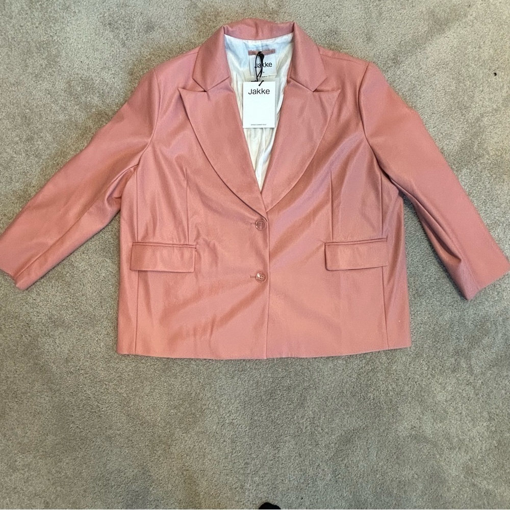 Jakke Frankie Faux Leather Oversized Blazer Peach Pink Sz S NWT pleather vegan